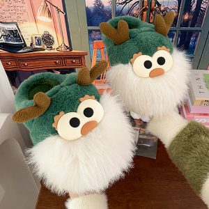 Christmas Deer Cotton Slippers Women's Winter Interior Home Half-covered Heel Warm Plush